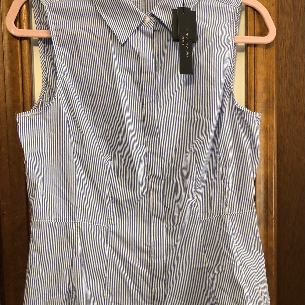 Tahari Blue pinstripe blouse